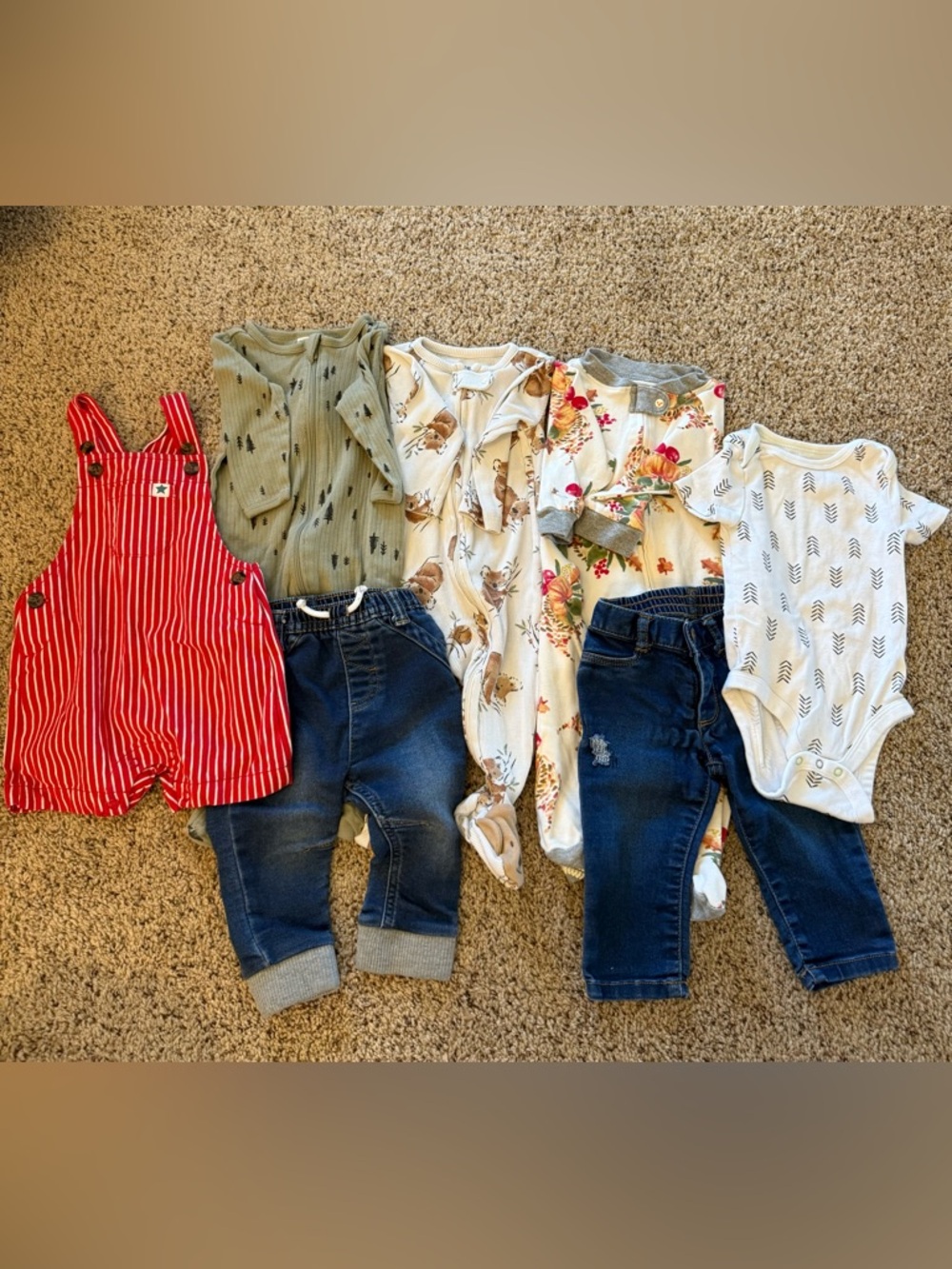 7 piece Baby Clothing Bundle with Floral, Animal & Denim Pieces